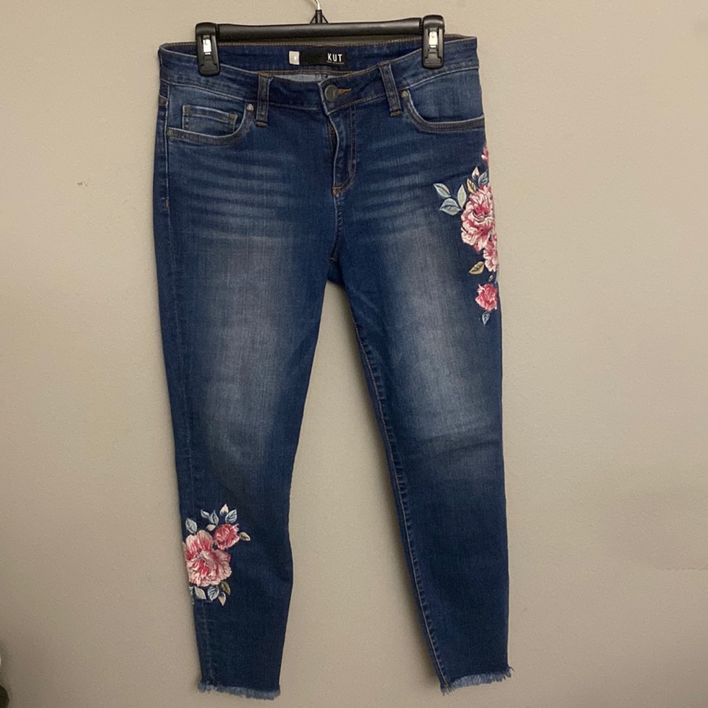 KUT from the Kloth Mid-Rise Skinny Floral Jeans